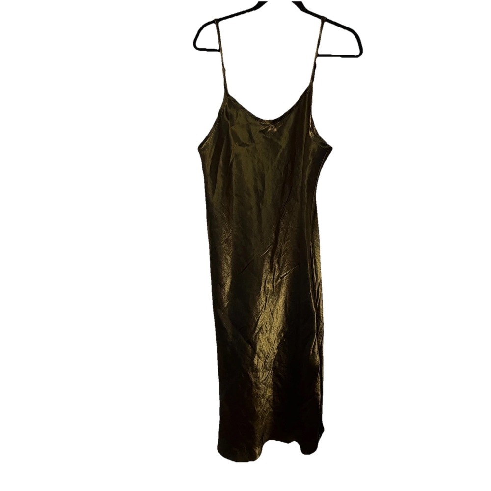 Delicate Treasures Slip Dress‎ Women's XL Metallic Gold Satin Straps Minimalist